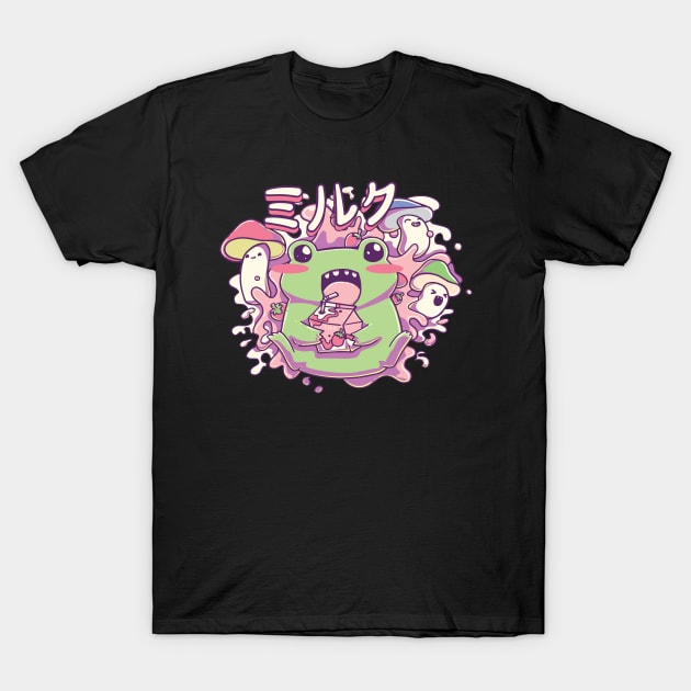 Strawberry Milk Drink Frog Kawaii T-Shirt by CreativeGiftShop